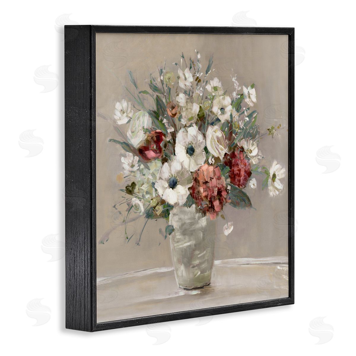 Sally Swatland Simply Happy Bouquet on Beige Black Framed Giclee Art Print