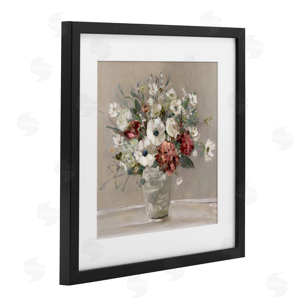 Sally Swatland Simply Happy Bouquet on Beige Black Framed Print Under Glass Art