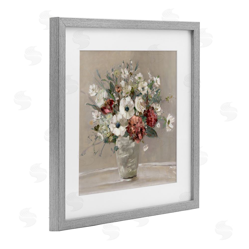 Sally Swatland Simply Happy Bouquet on Beige Gray Framed Print Under Glass Art