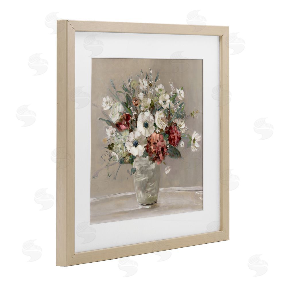 Sally Swatland Simply Happy Bouquet on Beige Birch Framed Print Under Glass Art
