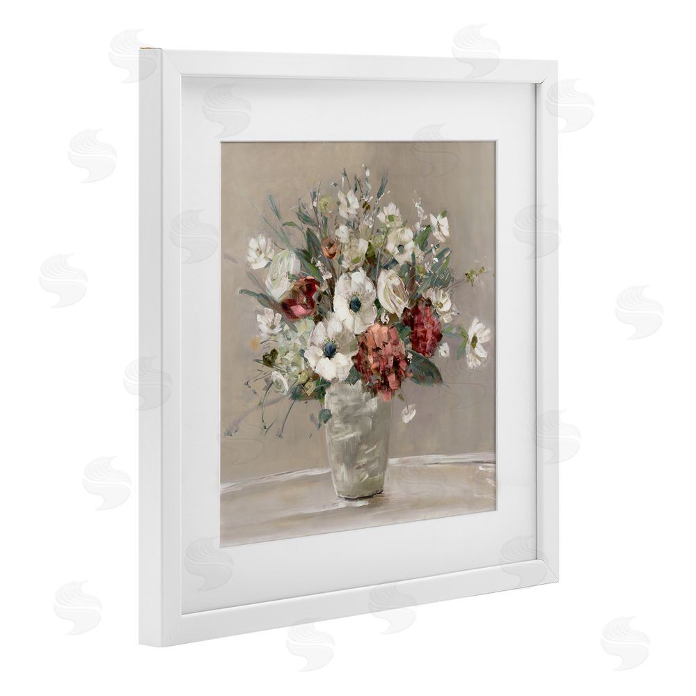Sally Swatland Simply Happy Bouquet on Beige White Framed Print Under Glass Art