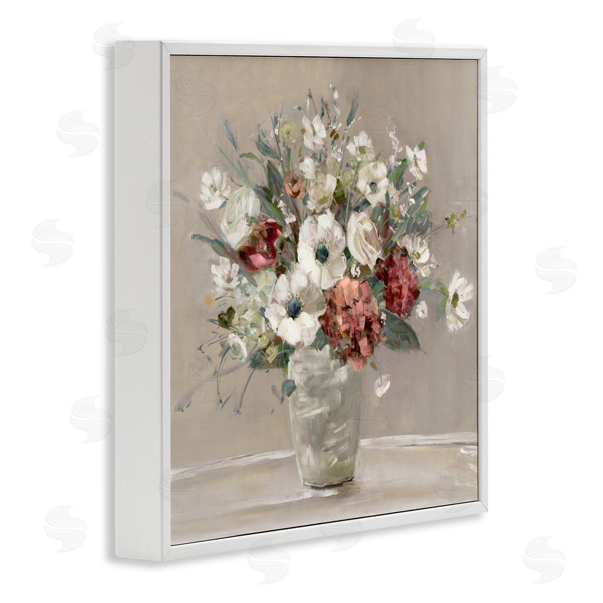 Sally Swatland Simply Happy Bouquet on Beige White Frame Giclee Art Print