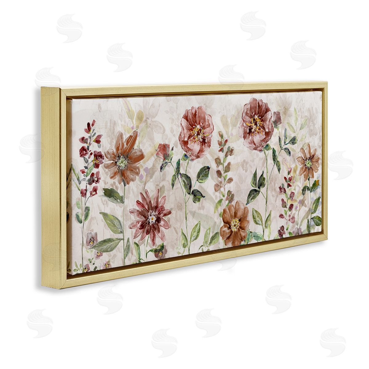 Sally Swatland Fall Awakening Red Wildflowers Gold Floating Frame Canvas Art Print