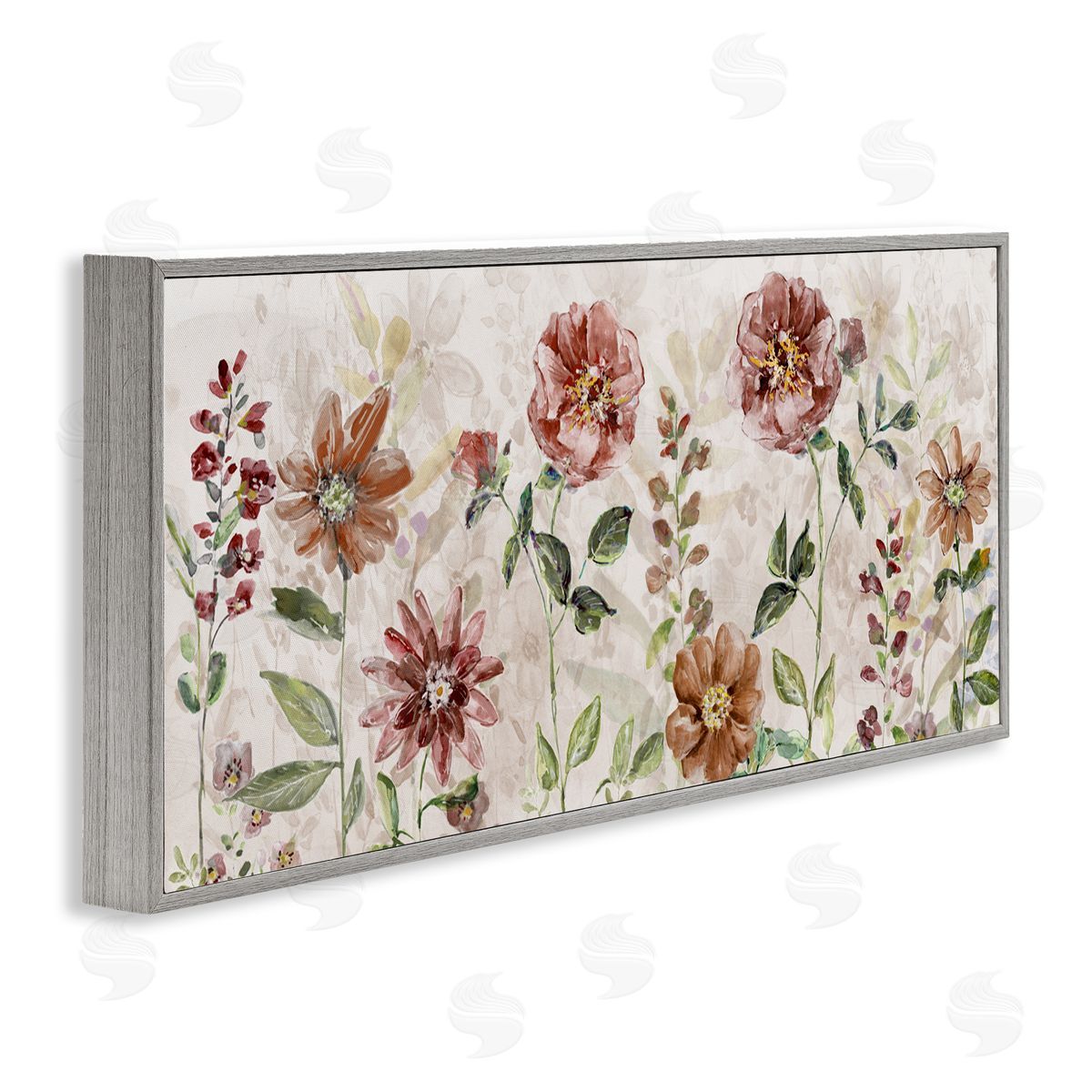 Sally Swatland Fall Awakening Red Wildflowers Gray Framed Giclee Art Print