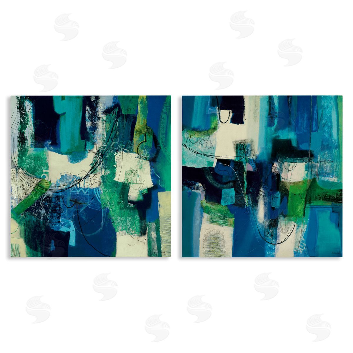 Maurizio Piovan Blue & Green Abstracts Canvas Wall Art Print