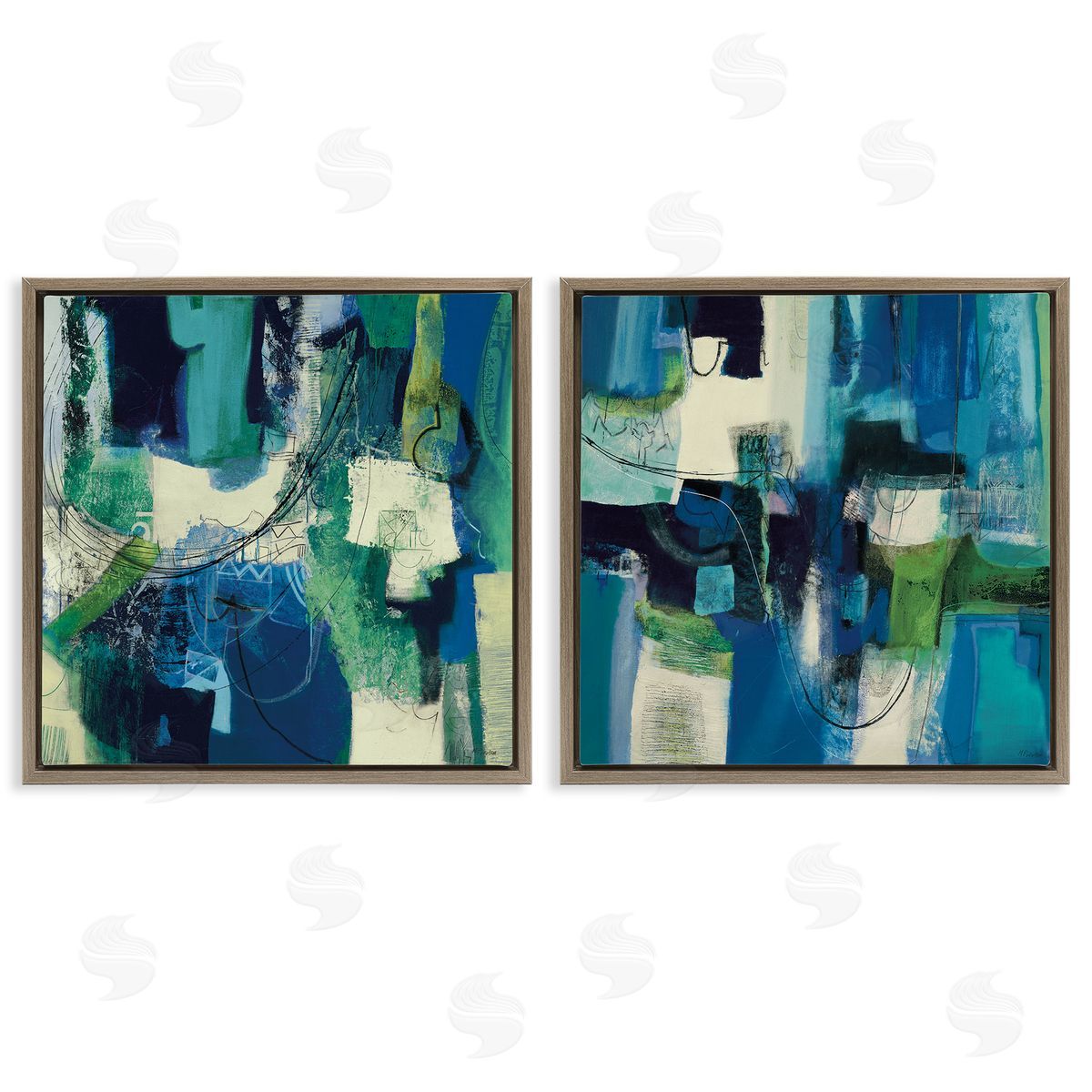 Maurizio Piovan Blue & Green Abstracts Canvas Wall Art Print