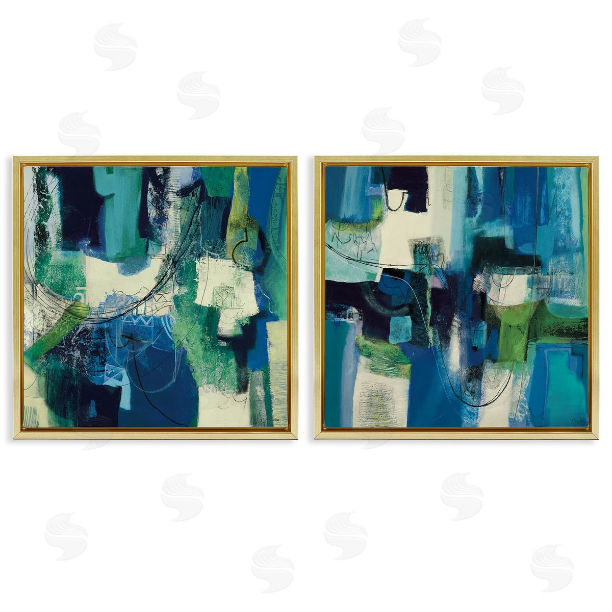Maurizio Piovan Blue & Green Abstracts Canvas Wall Art Print