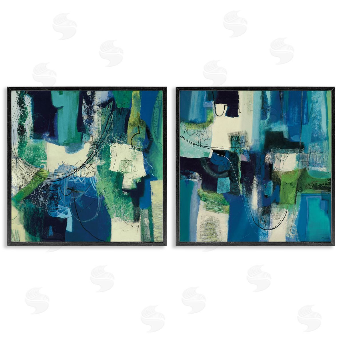 Maurizio Piovan Blue & Green Abstracts Canvas Wall Art Print