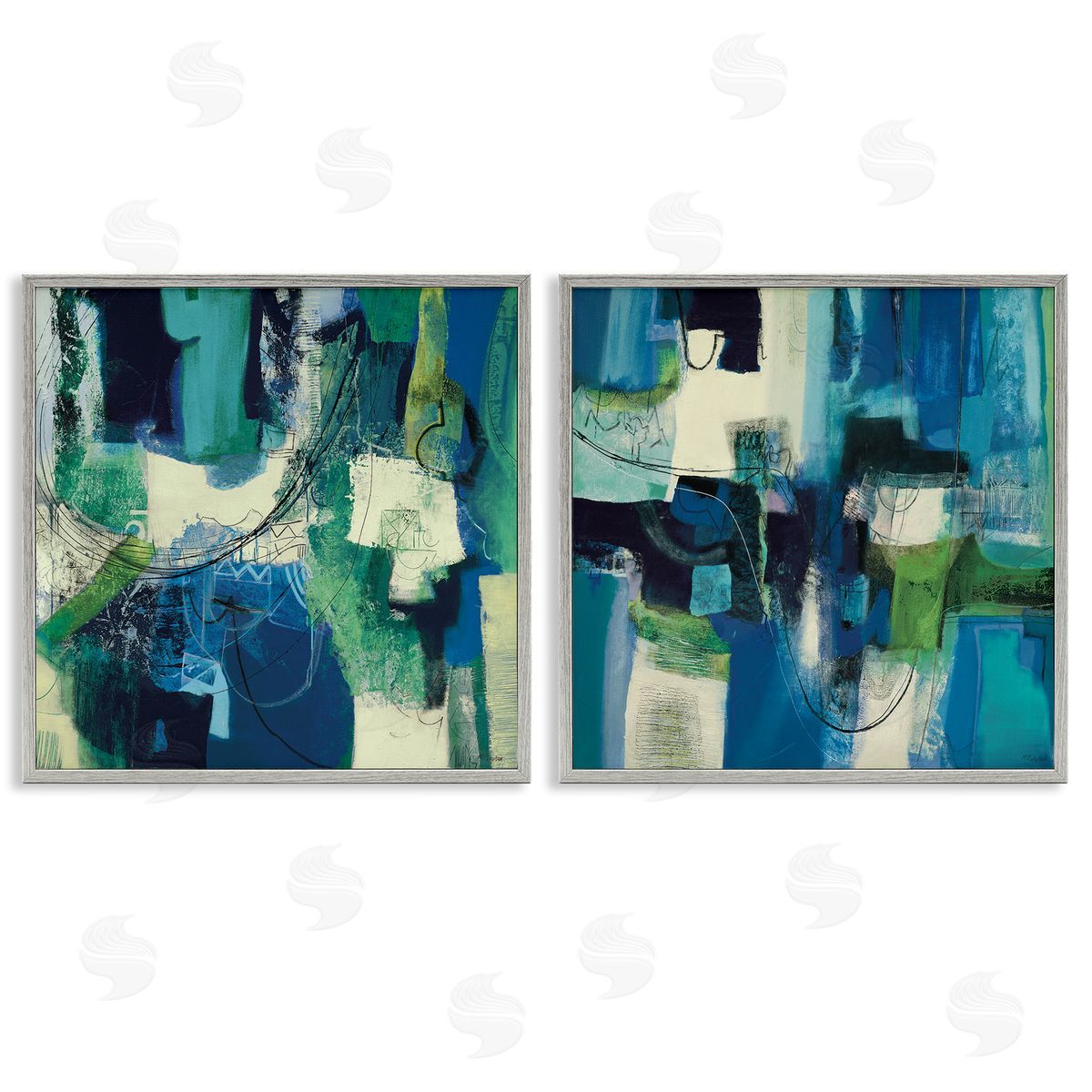 Maurizio Piovan Blue & Green Abstracts Canvas Wall Art Print