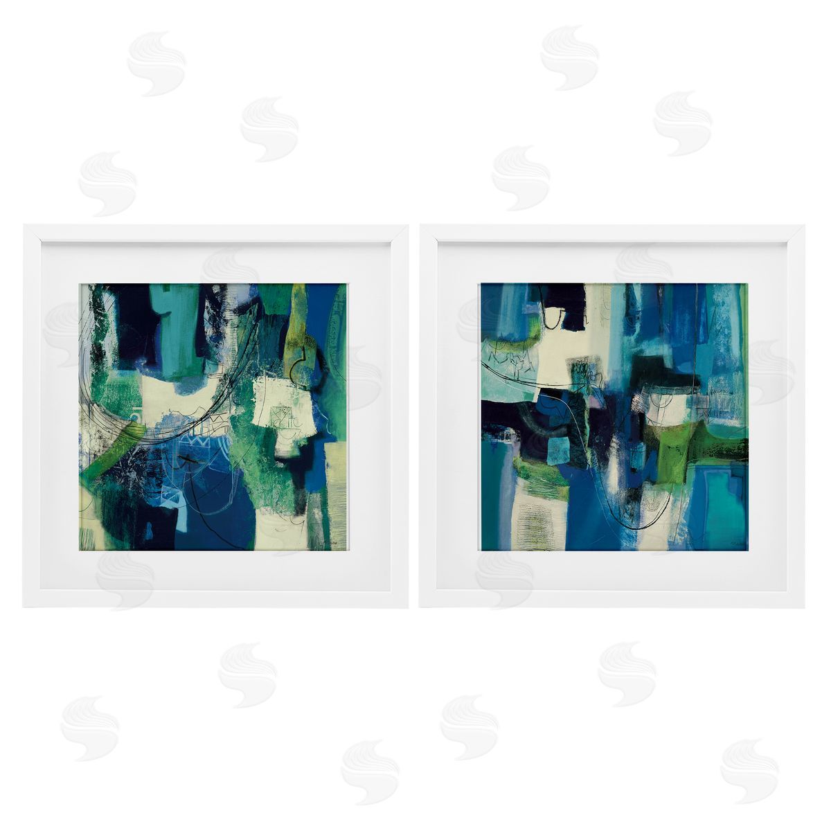 Maurizio Piovan Blue & Green Abstracts Canvas Wall Art Print