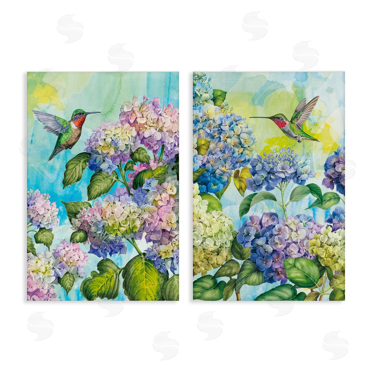 Tim Coffey Hummingbirds and Hydrangeas Canvas Wall Art Print