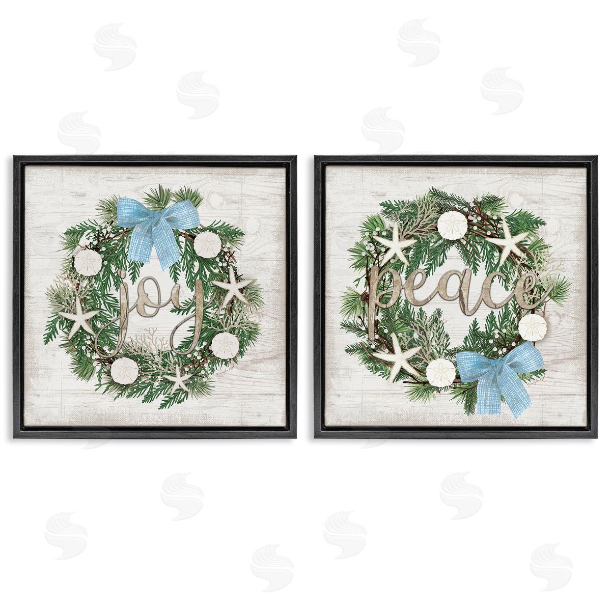 Jennifer Pugh Coastal Peace & Joy Wreaths Canvas Wall Art Print