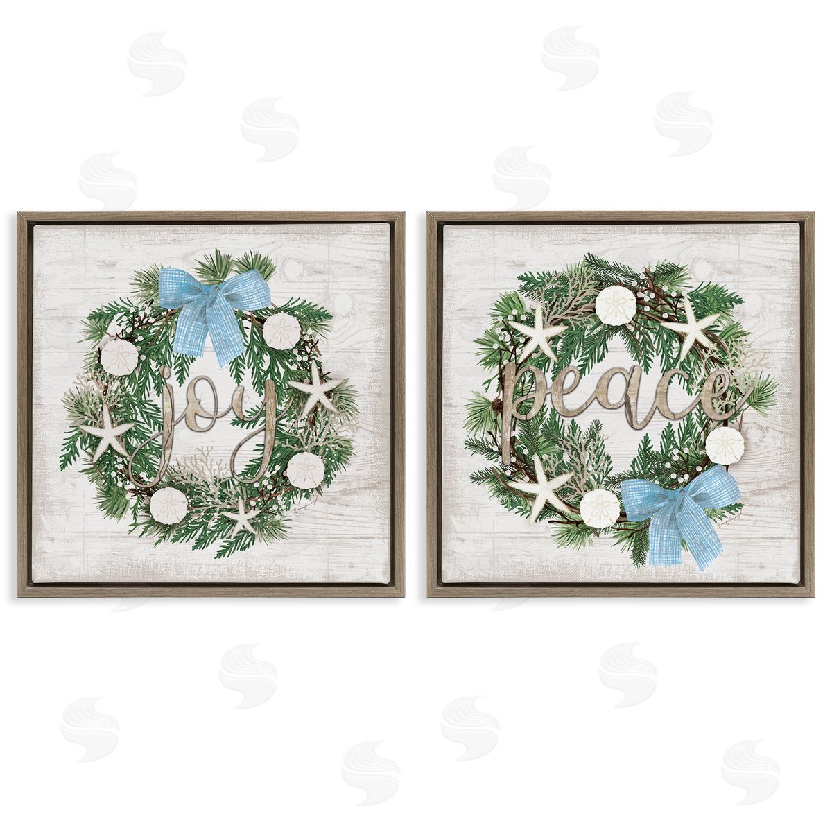 Jennifer Pugh Coastal Peace & Joy Wreaths Canvas Wall Art Print
