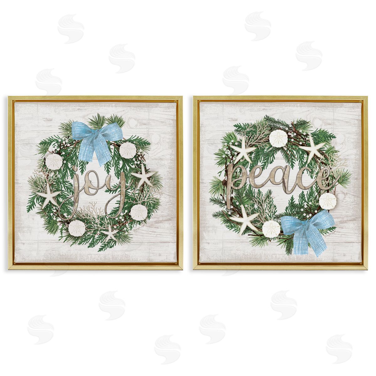 Jennifer Pugh Coastal Peace & Joy Wreaths Canvas Wall Art Print