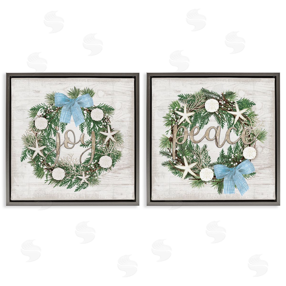 Jennifer Pugh Coastal Peace & Joy Wreaths Canvas Wall Art Print