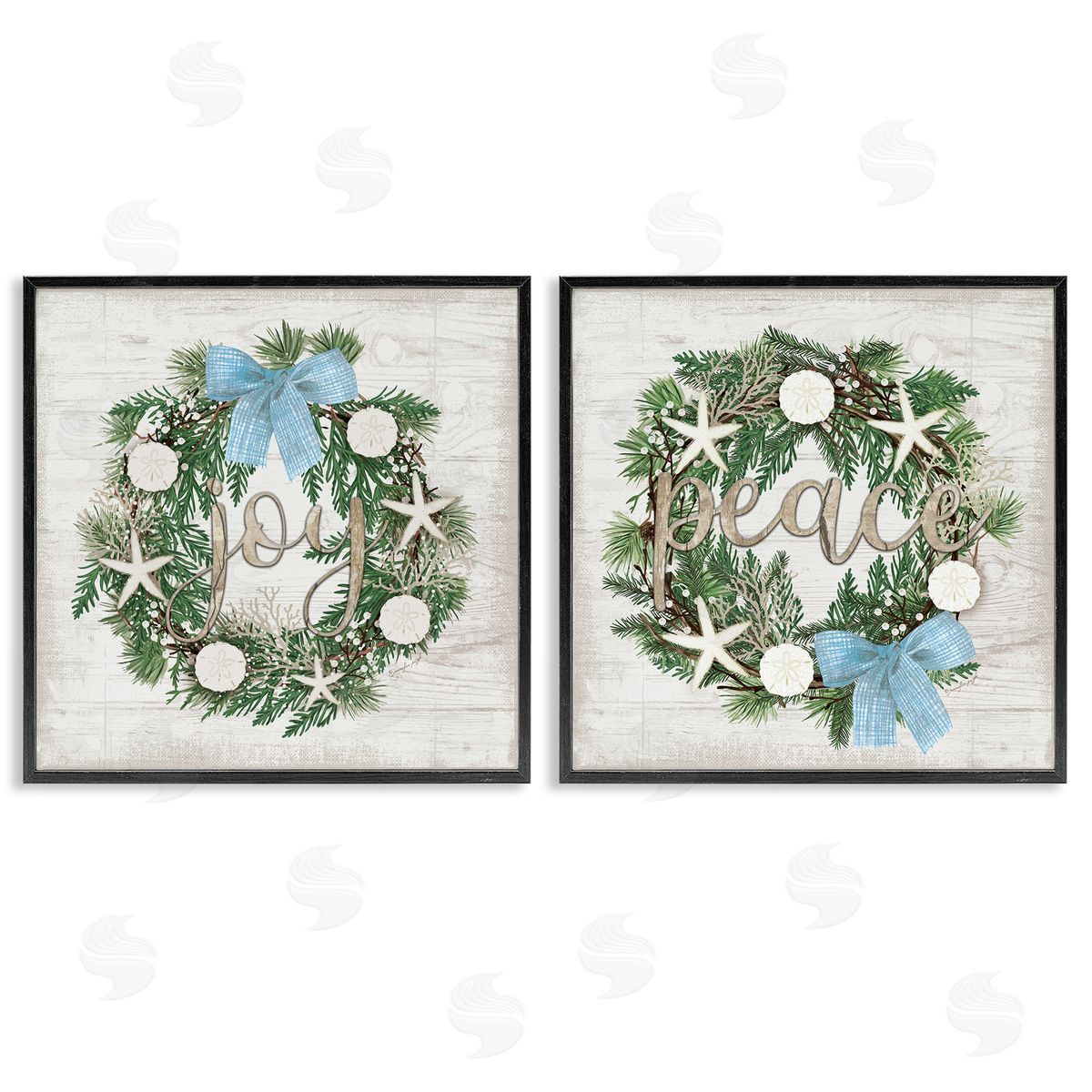 Jennifer Pugh Coastal Peace & Joy Wreaths Canvas Wall Art Print