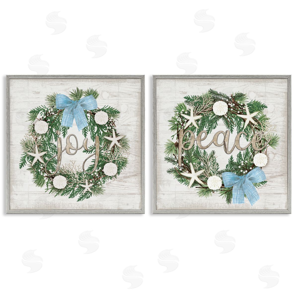 Jennifer Pugh Coastal Peace & Joy Wreaths Canvas Wall Art Print