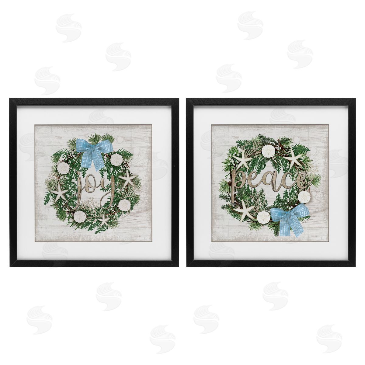 Jennifer Pugh Coastal Peace & Joy Wreaths Canvas Wall Art Print