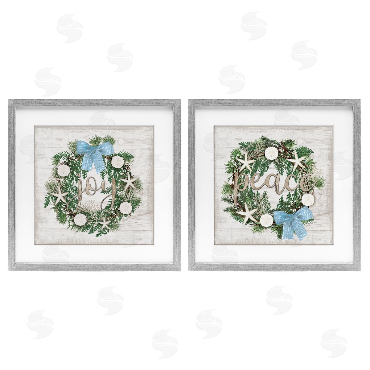 Jennifer Pugh Coastal Peace & Joy Wreaths Canvas Wall Art Print