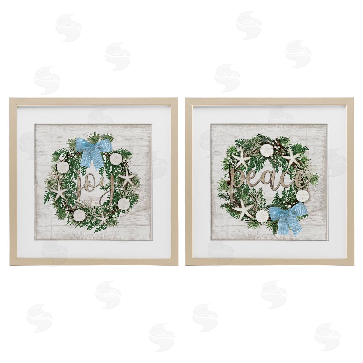 Jennifer Pugh Coastal Peace & Joy Wreaths Canvas Wall Art Print