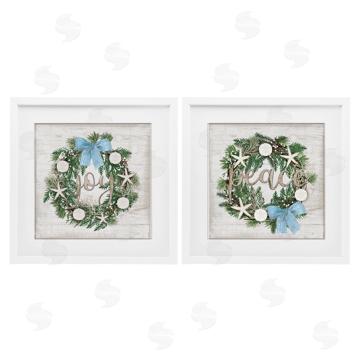Jennifer Pugh Coastal Peace & Joy Wreaths Canvas Wall Art Print