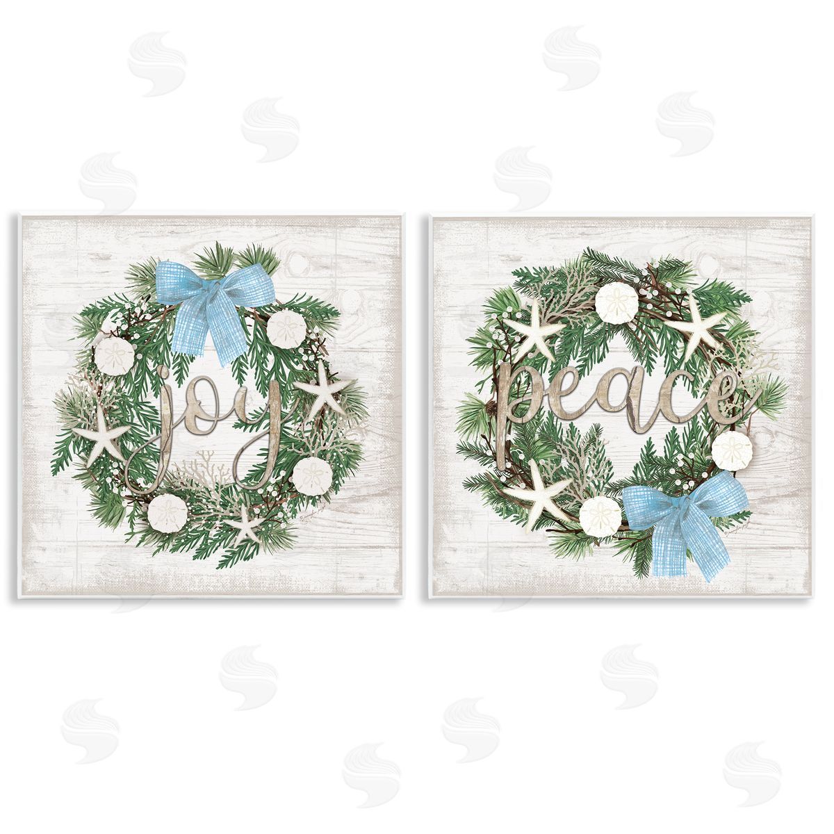Jennifer Pugh Coastal Peace & Joy Wreaths Canvas Wall Art Print