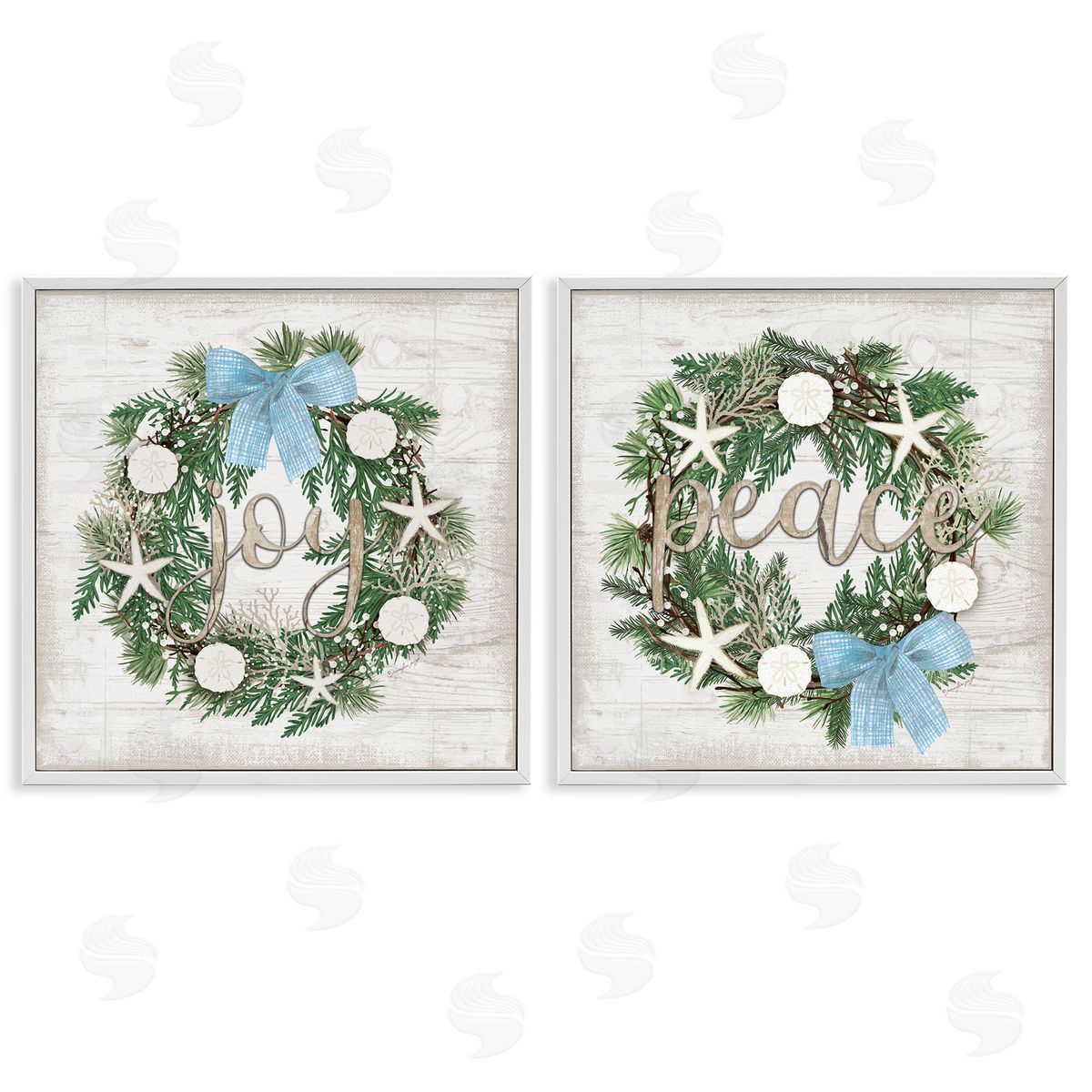 Jennifer Pugh Coastal Peace & Joy Wreaths Canvas Wall Art Print
