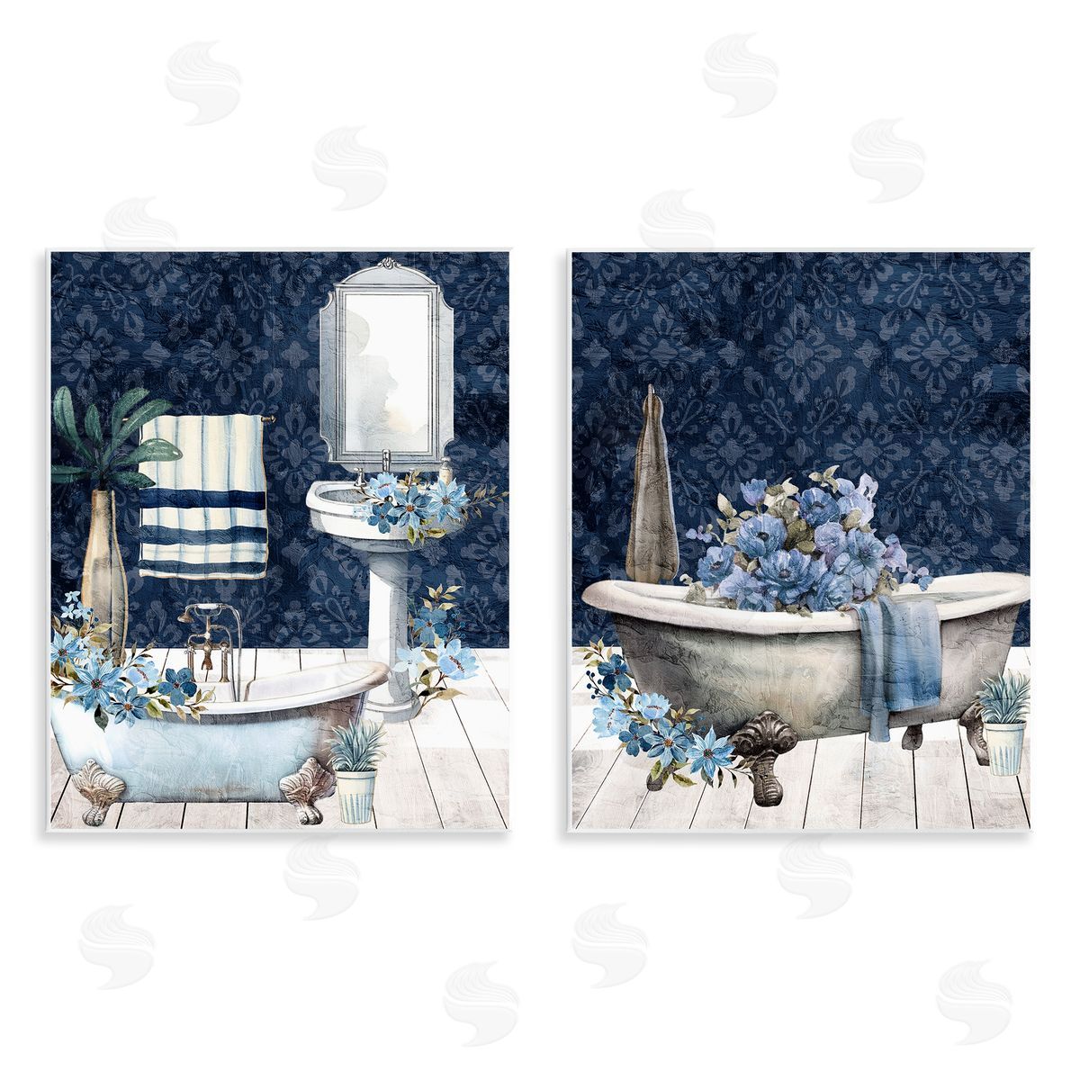 Kim Allen Blue Bath Floral Interior Canvas Wall Art Print