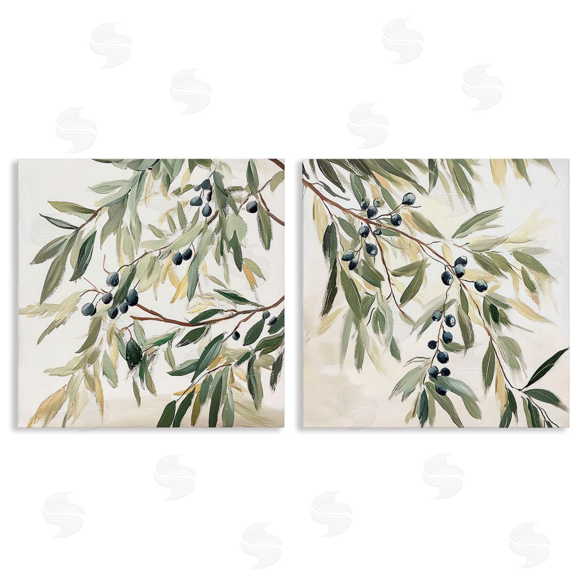 Mona Grace Olive Branches in Pastel Canvas Wall Art Print