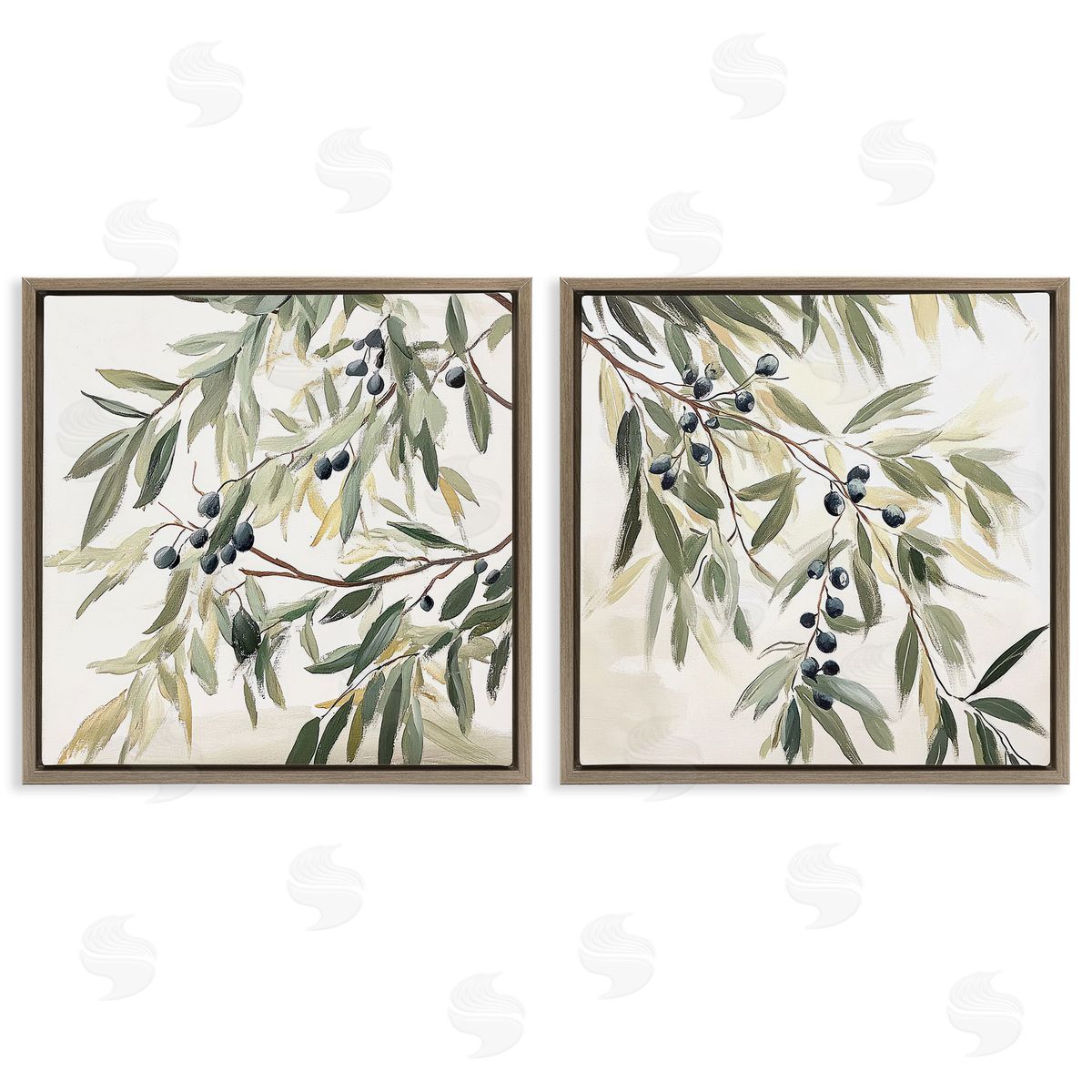 Mona Grace Olive Branches in Pastel Canvas Wall Art Print