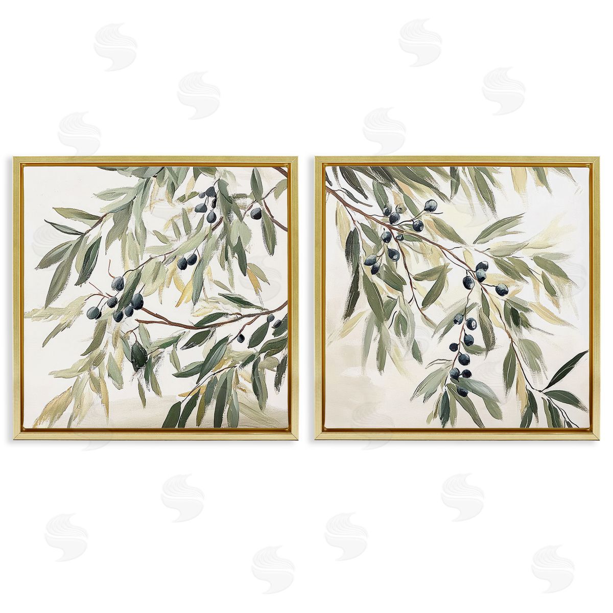 Mona Grace Olive Branches in Pastel Canvas Wall Art Print