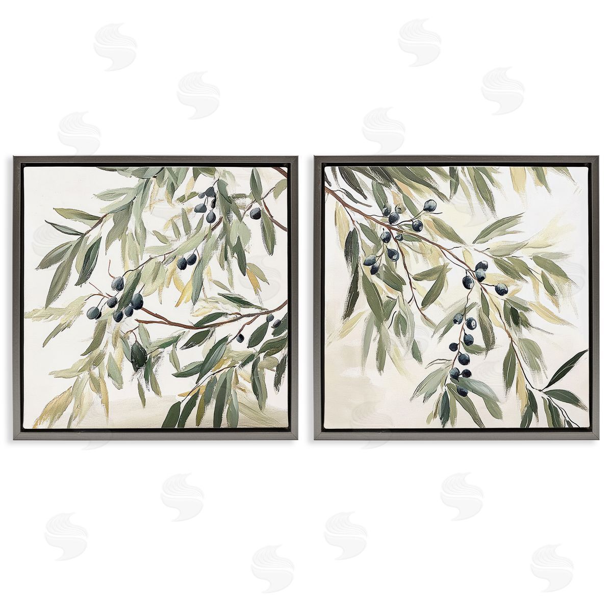 Mona Grace Olive Branches in Pastel Canvas Wall Art Print