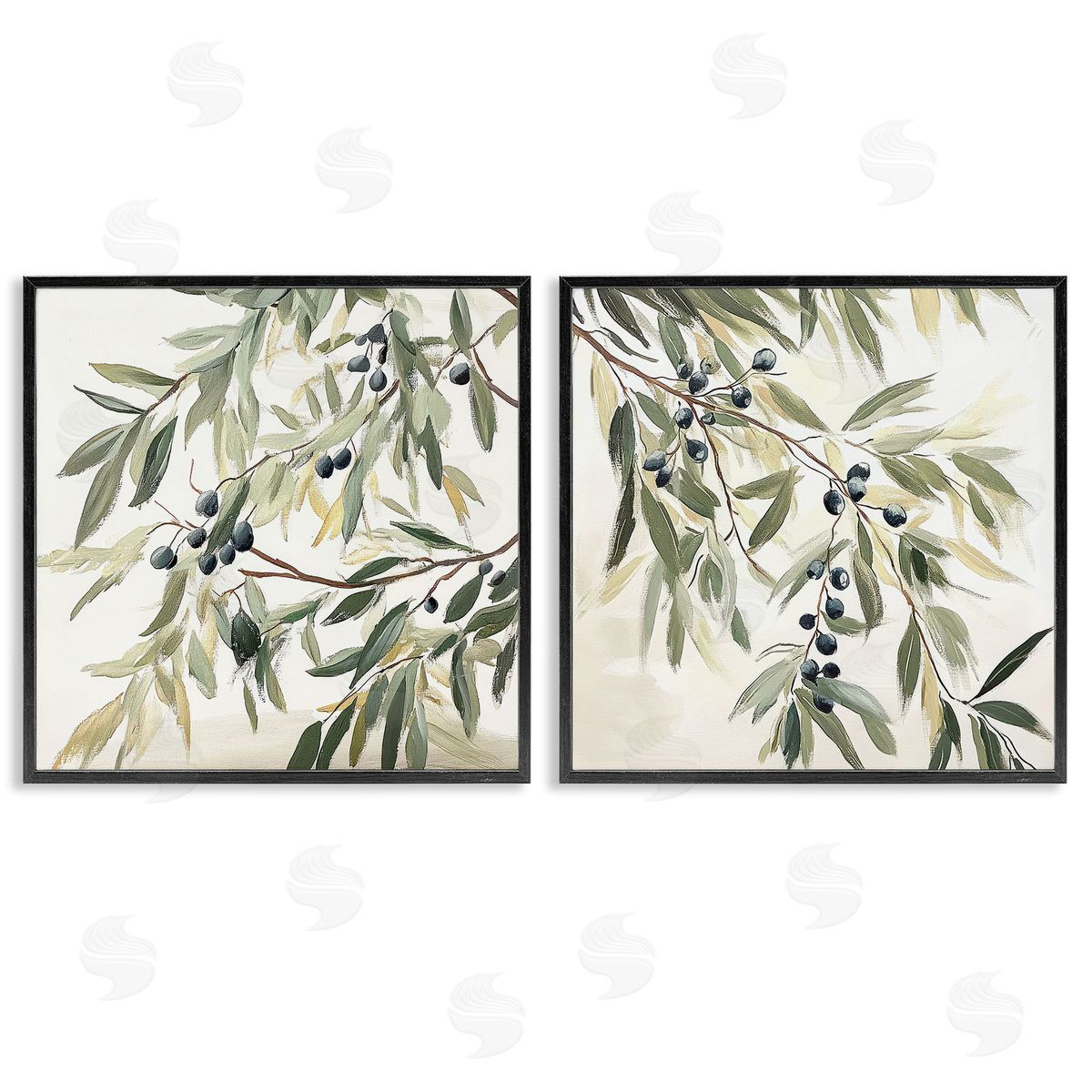 Mona Grace Olive Branches in Pastel Canvas Wall Art Print