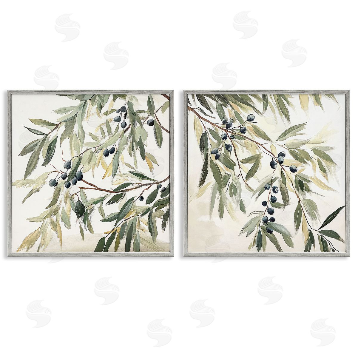 Mona Grace Olive Branches in Pastel Canvas Wall Art Print