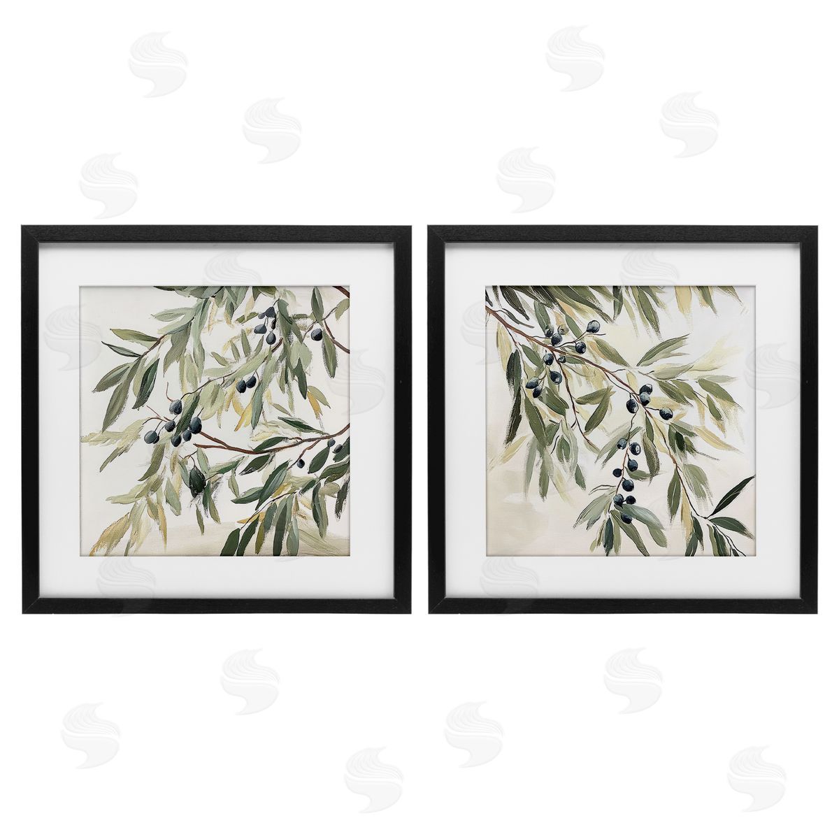 Mona Grace Olive Branches in Pastel Canvas Wall Art Print