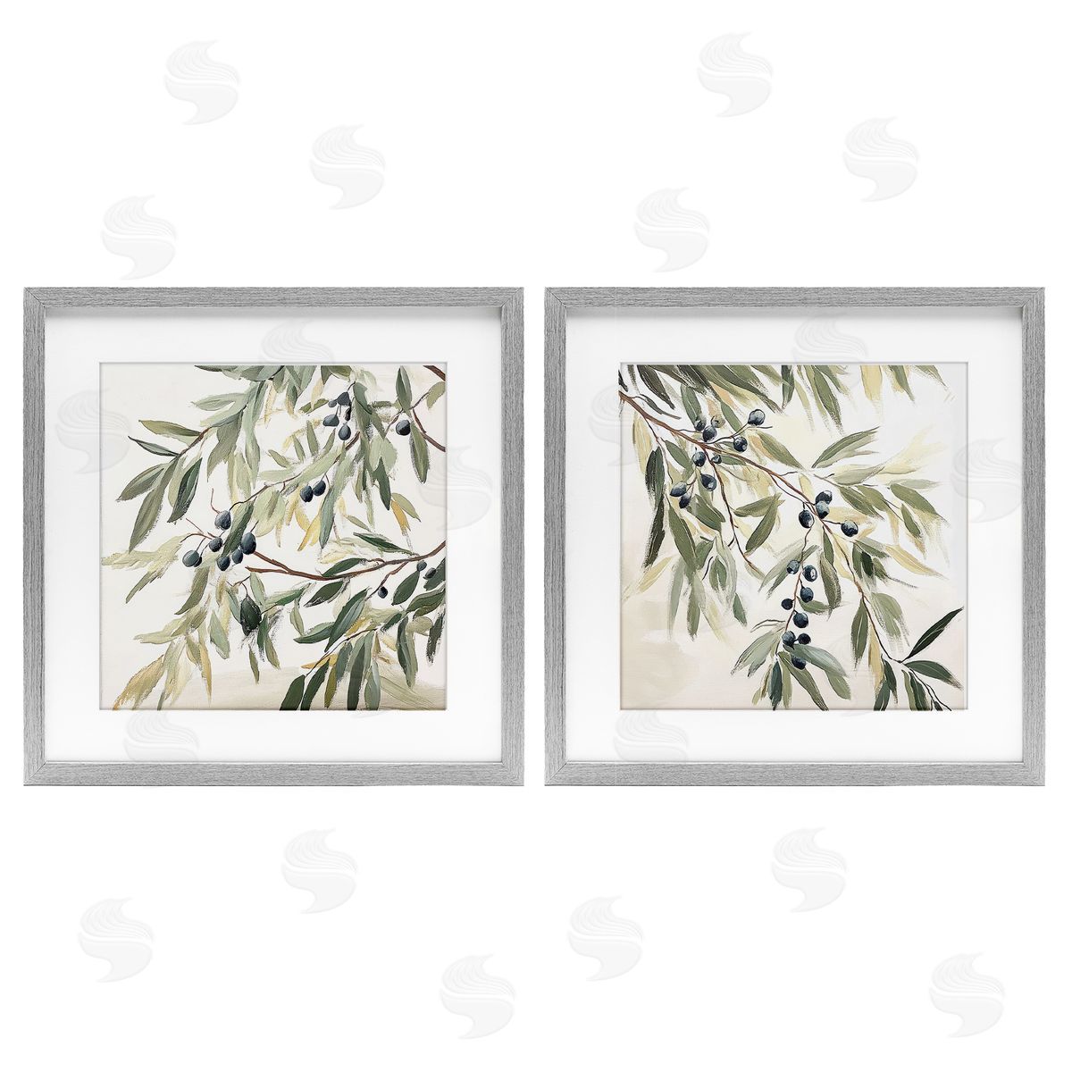 Mona Grace Olive Branches in Pastel Canvas Wall Art Print