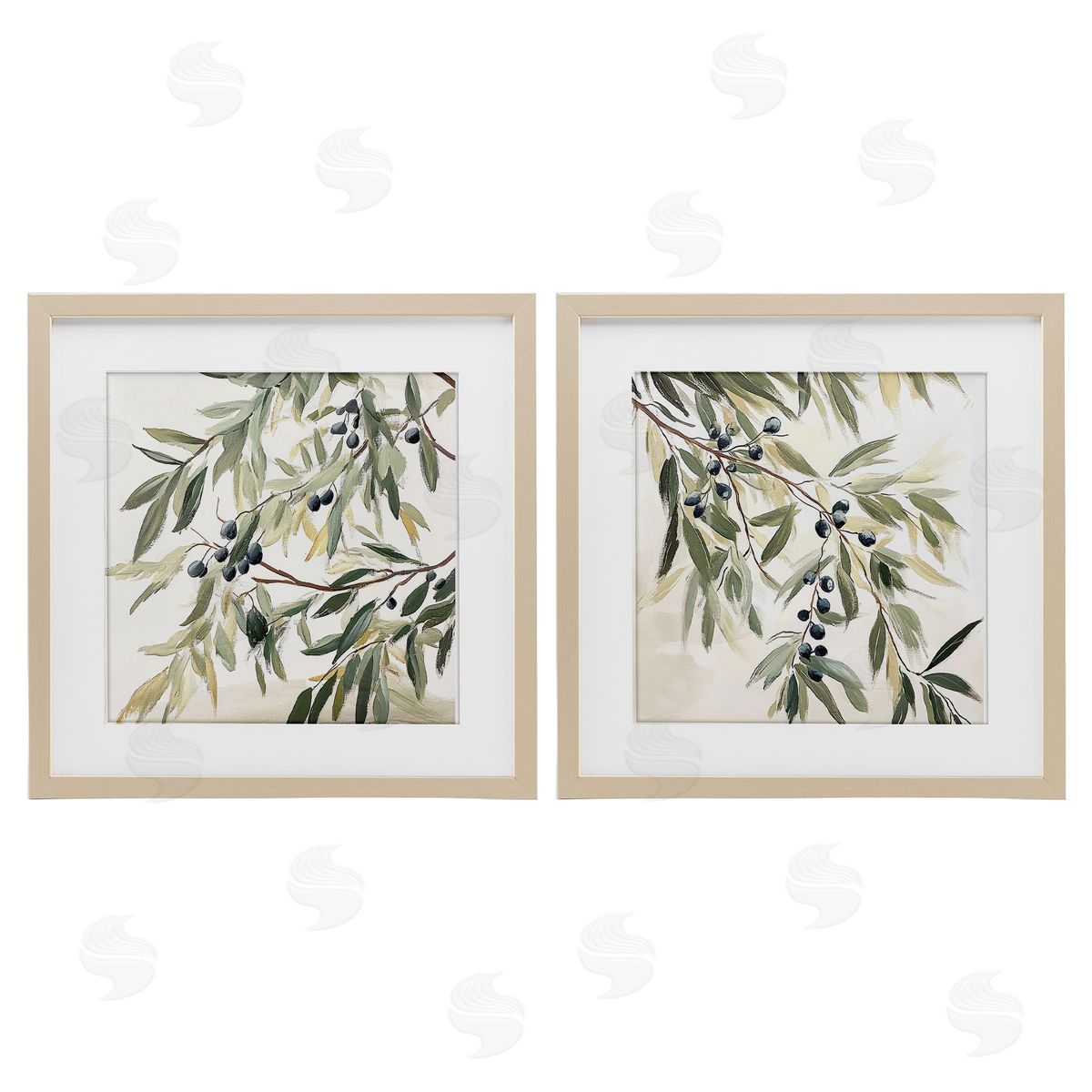 Mona Grace Olive Branches in Pastel Canvas Wall Art Print