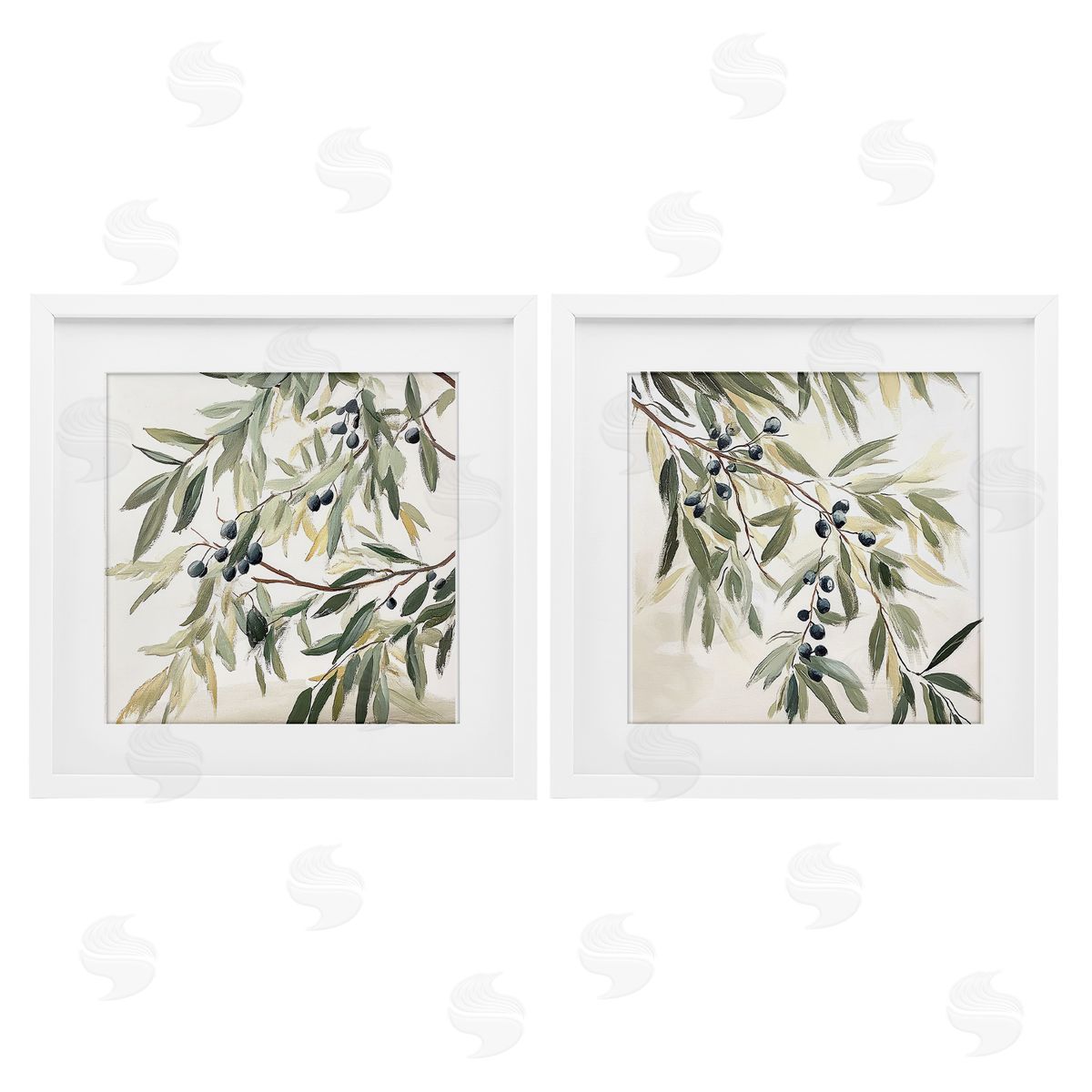 Mona Grace Olive Branches in Pastel Canvas Wall Art Print