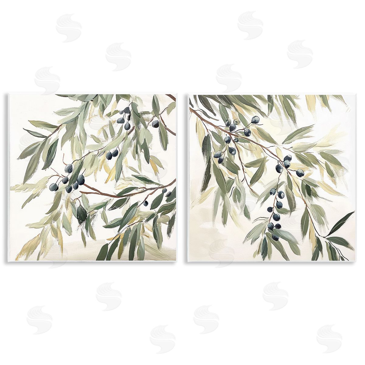 Mona Grace Olive Branches in Pastel Canvas Wall Art Print