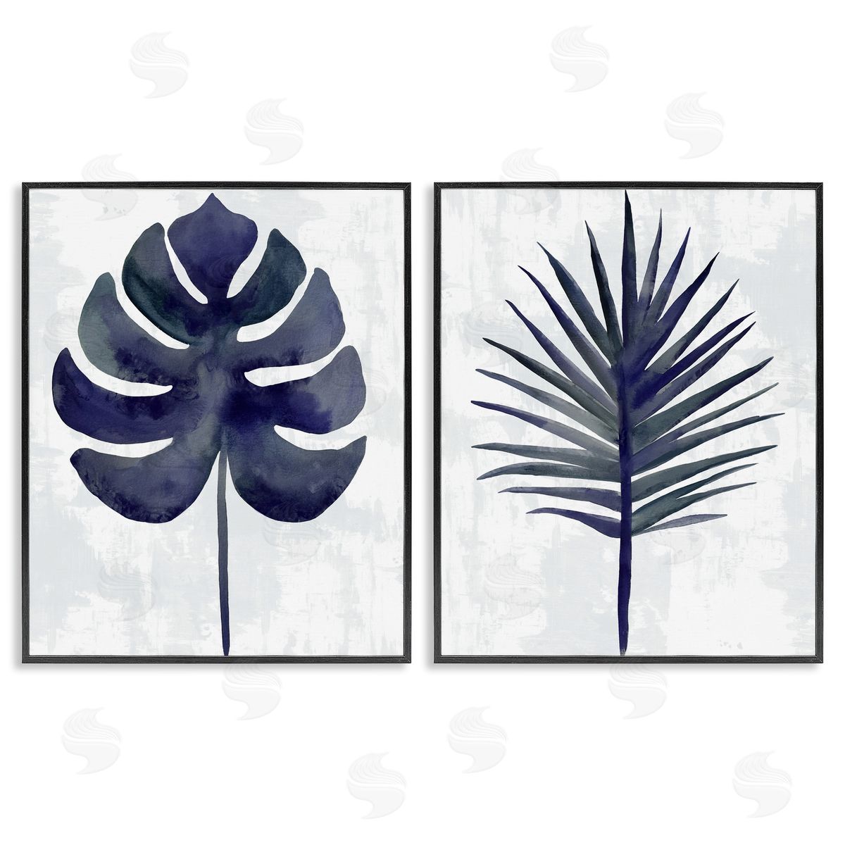 Christie Adams Navy Monstera & Fan Palm Canvas Wall Art Print