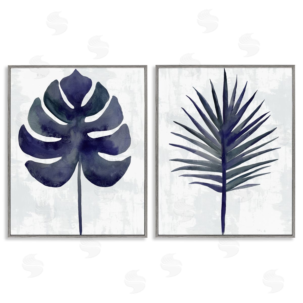 Christie Adams Navy Monstera & Fan Palm Canvas Wall Art Print
