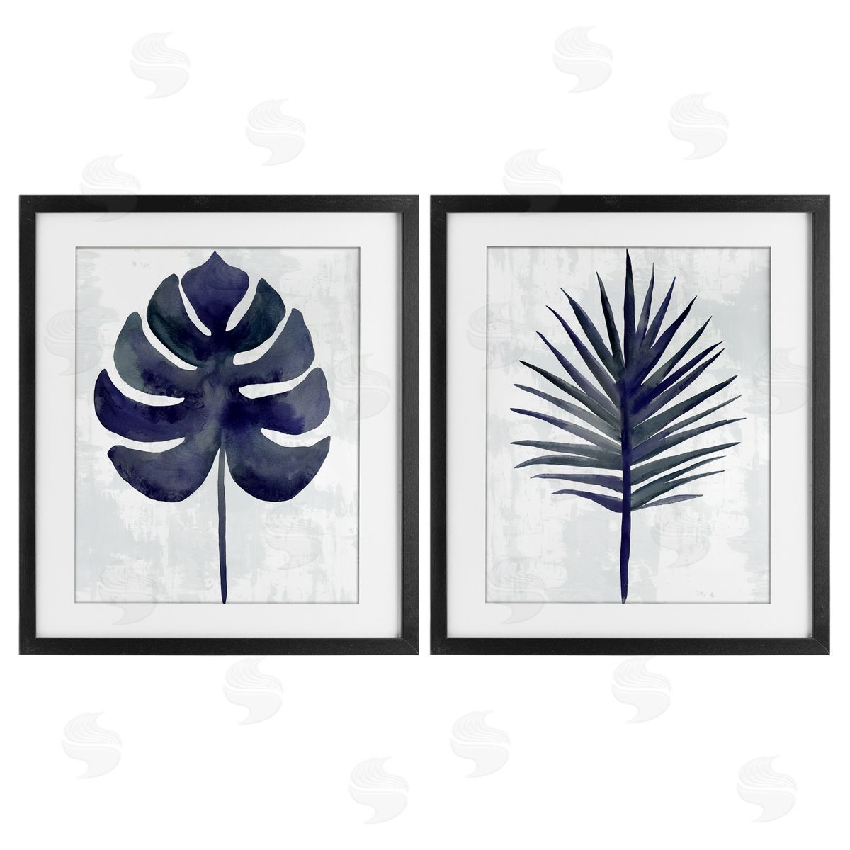 Christie Adams Navy Monstera & Fan Palm Canvas Wall Art Print