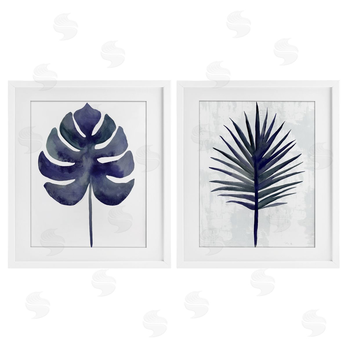 Christie Adams Navy Monstera & Fan Palm Canvas Wall Art Print