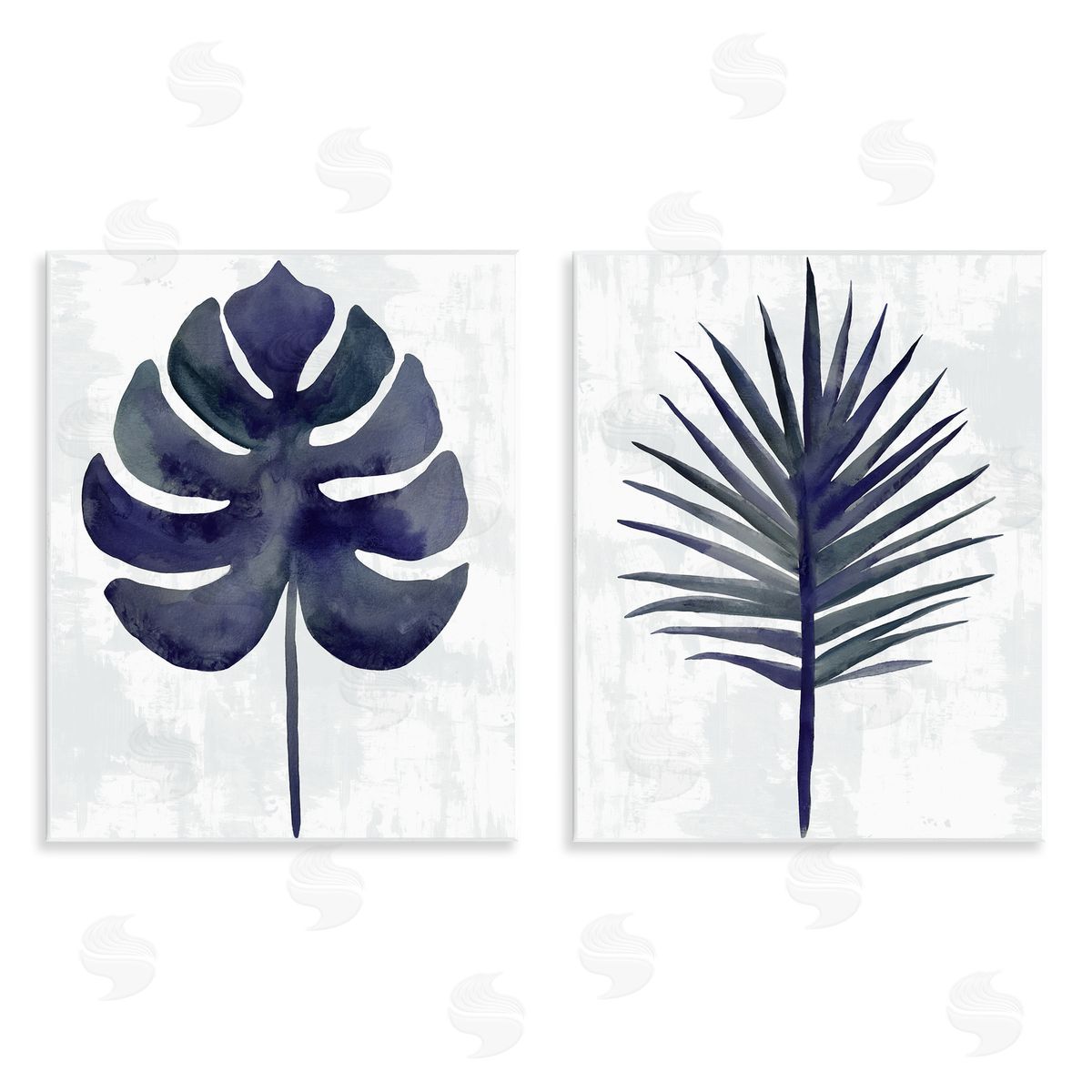 Christie Adams Navy Monstera & Fan Palm Canvas Wall Art Print