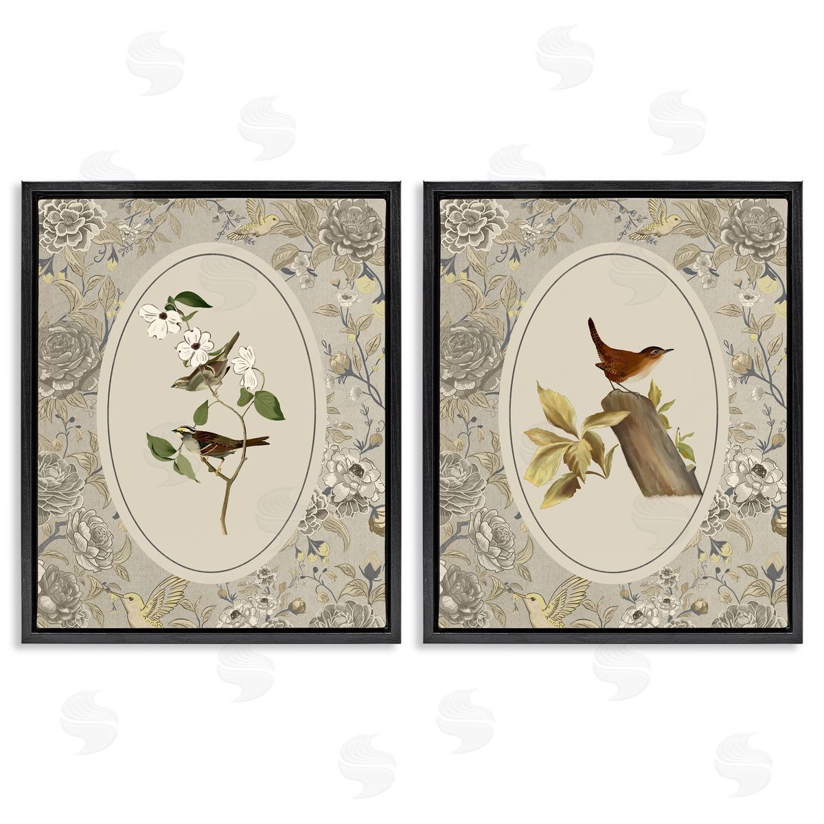 Radhika Modi Vintage Birds & Toile Canvas Wall Art Print