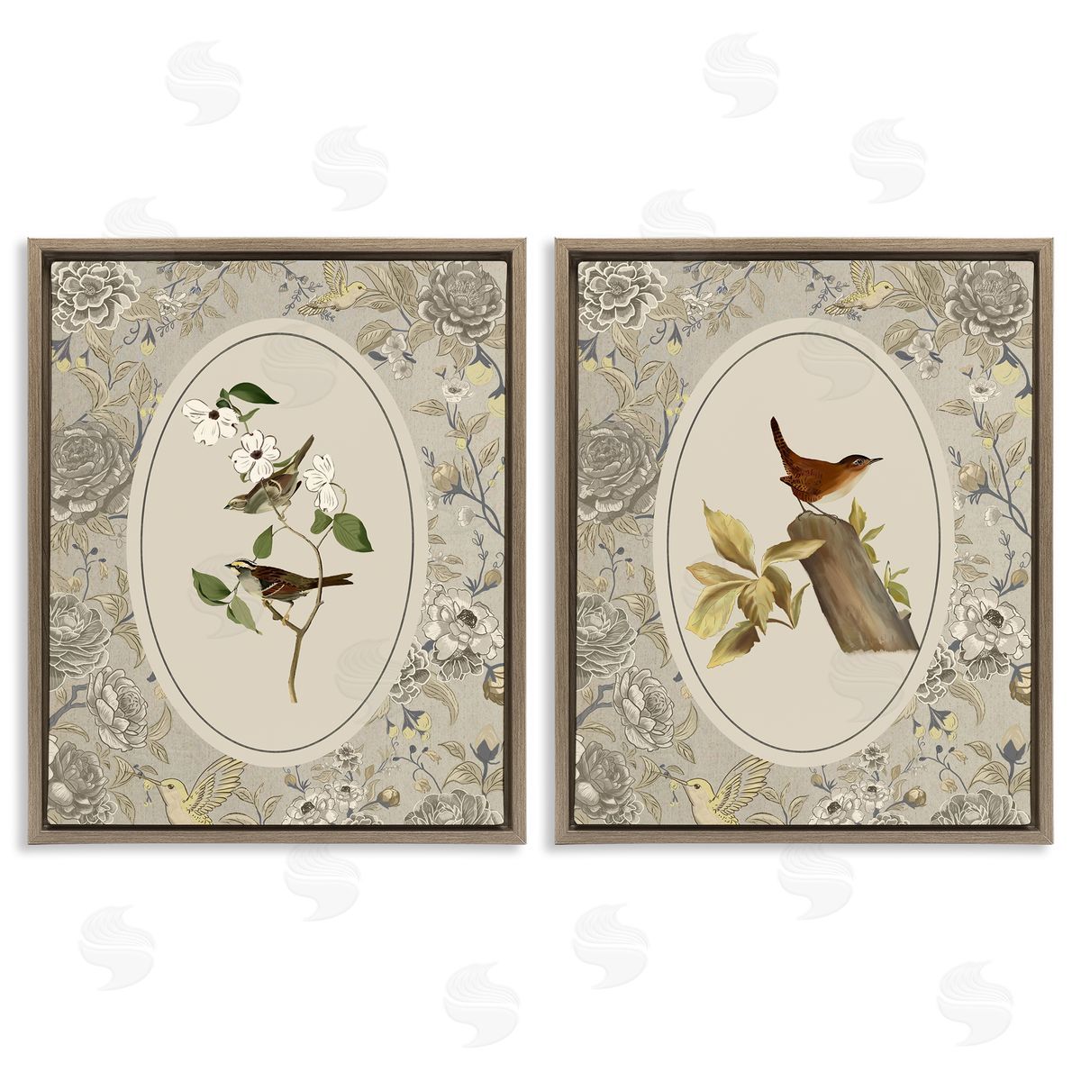 Radhika Modi Vintage Birds & Toile Canvas Wall Art Print