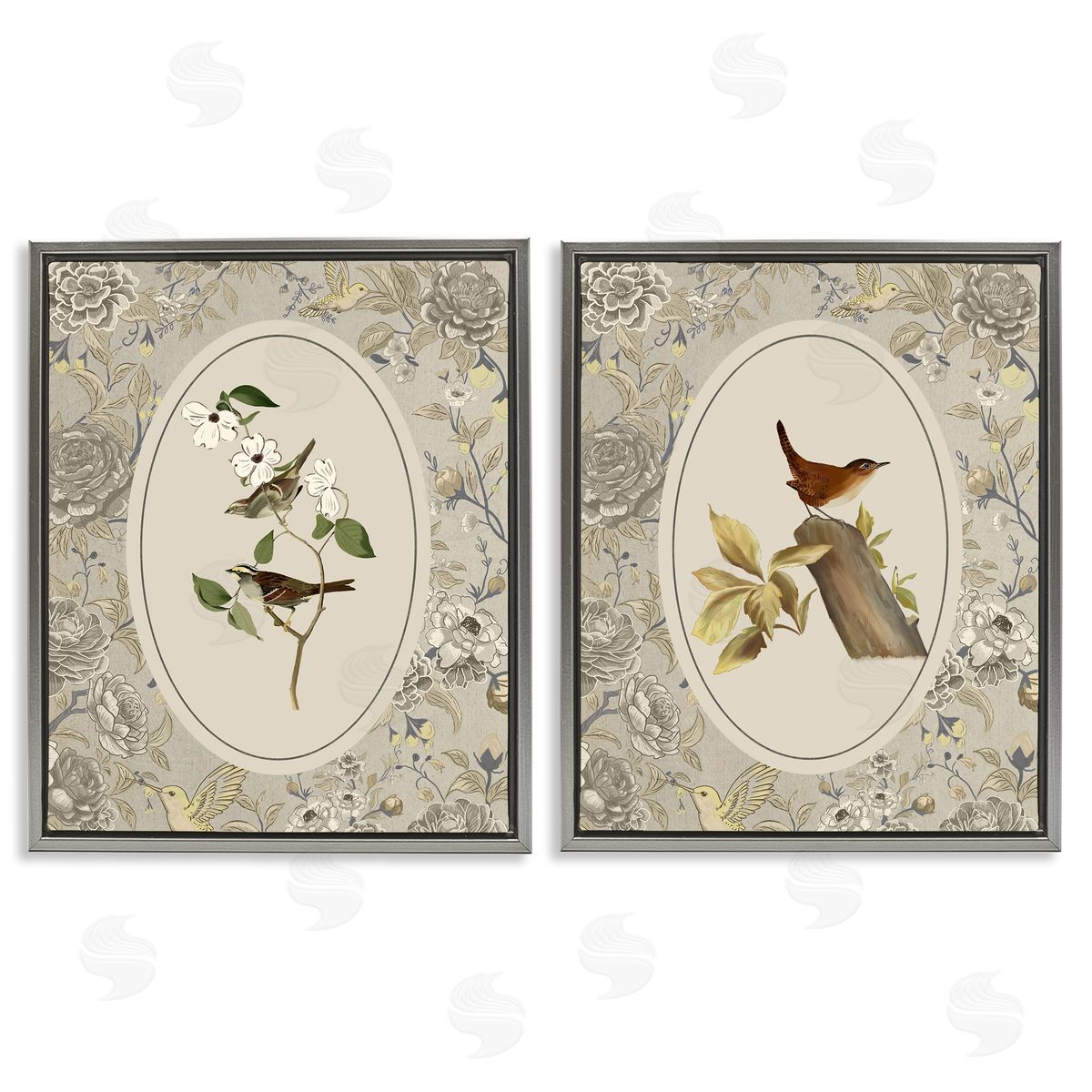 Radhika Modi Vintage Birds & Toile Canvas Wall Art Print
