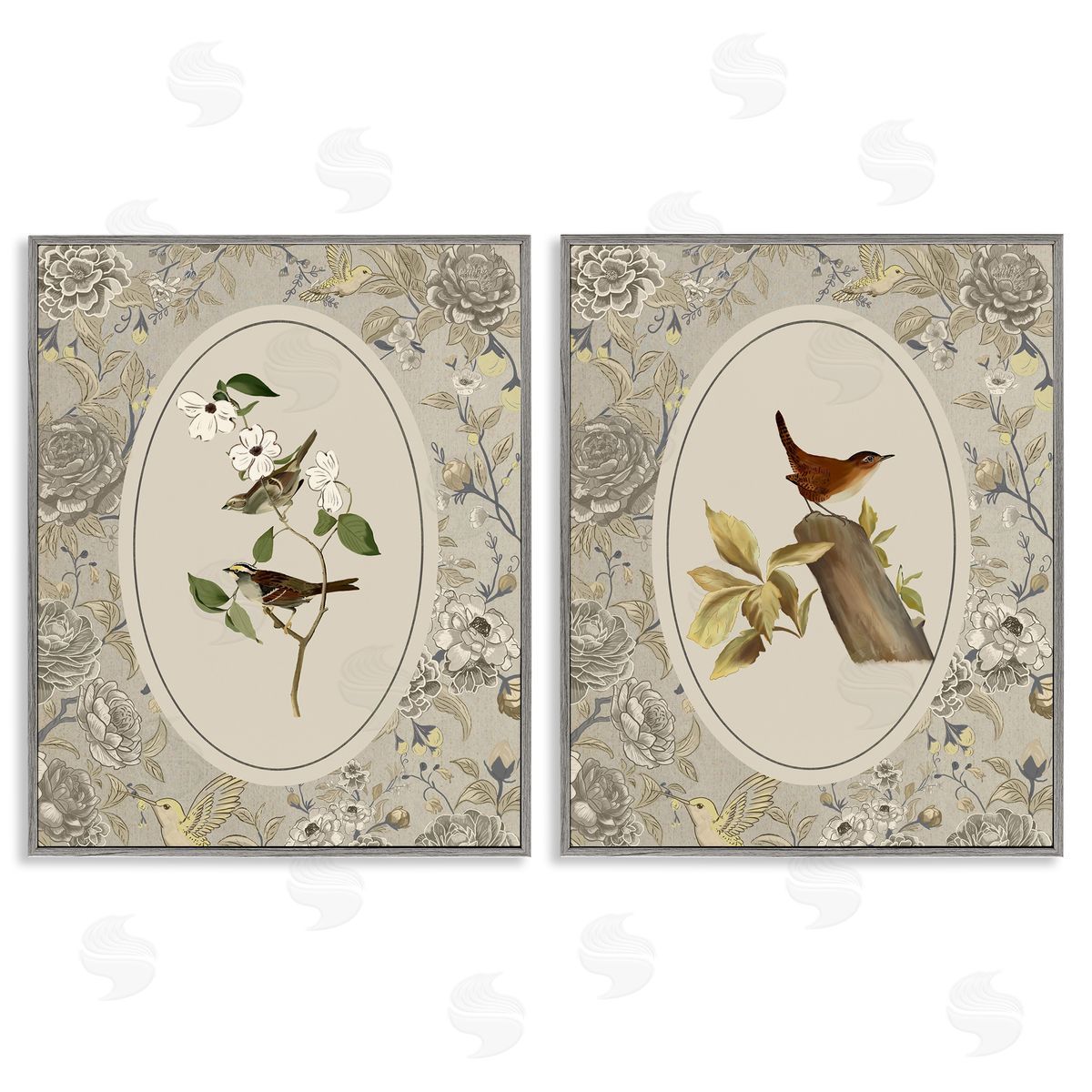 Radhika Modi Vintage Birds & Toile Canvas Wall Art Print