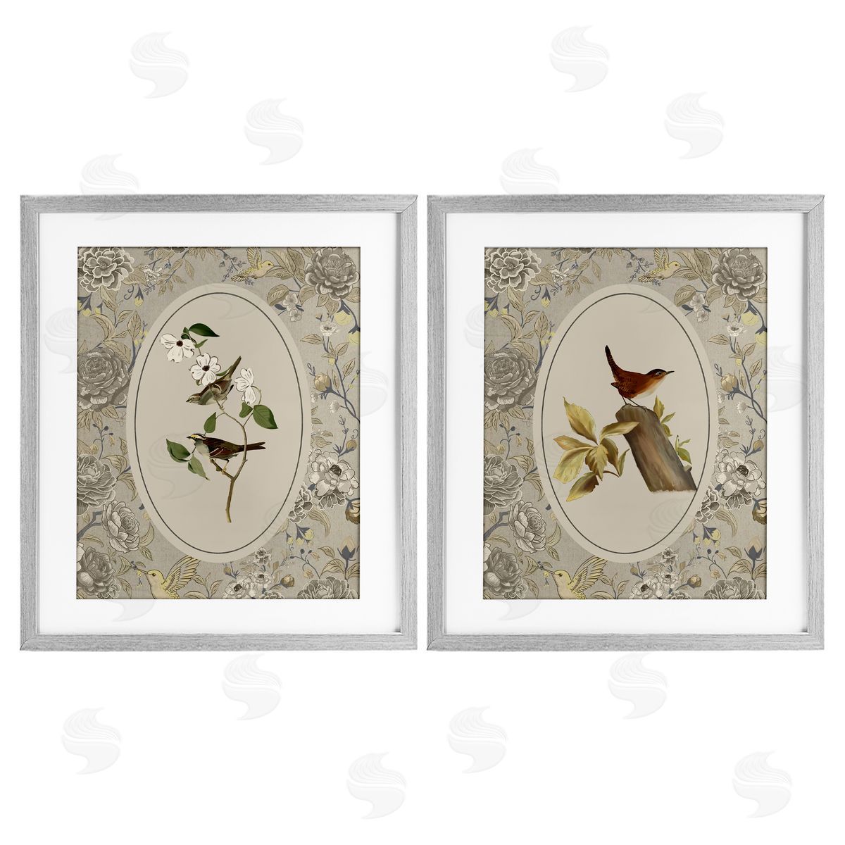 Radhika Modi Vintage Birds & Toile Canvas Wall Art Print