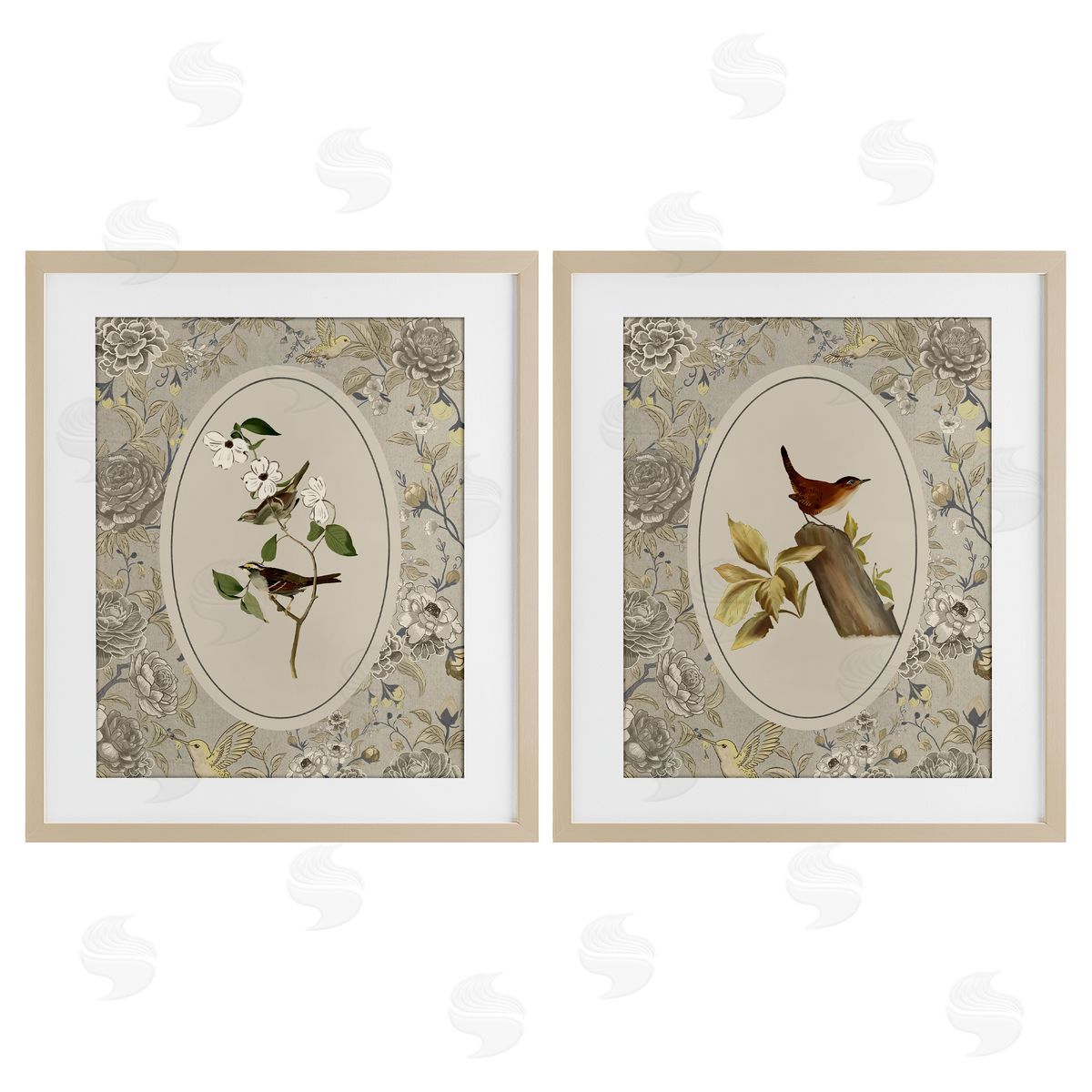 Radhika Modi Vintage Birds & Toile Canvas Wall Art Print